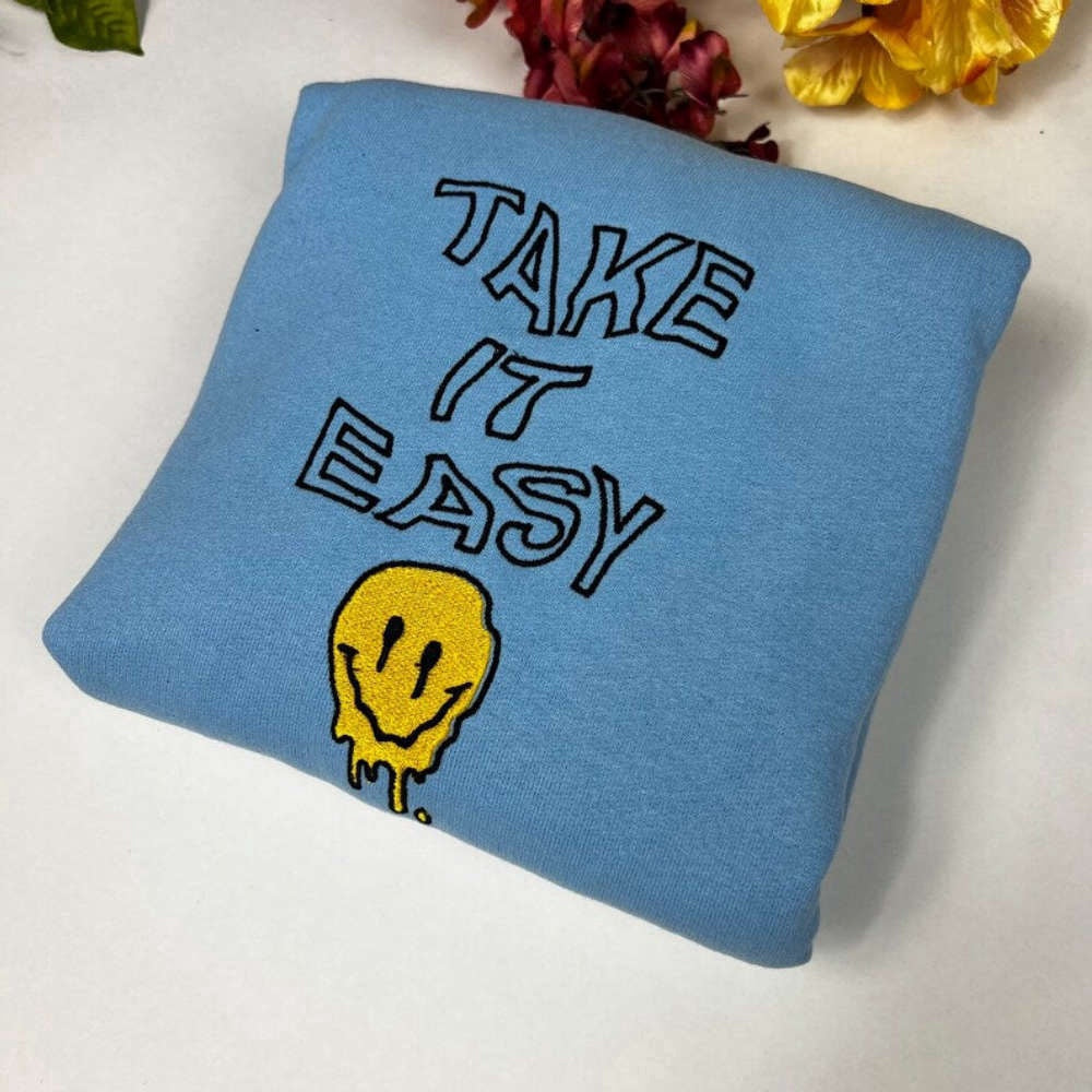 Take It Easy Embroidered Sweatshirt 2D Crewneck Sweatshirt For Men And Women, Christmas Embroidered, Christmas Gifts