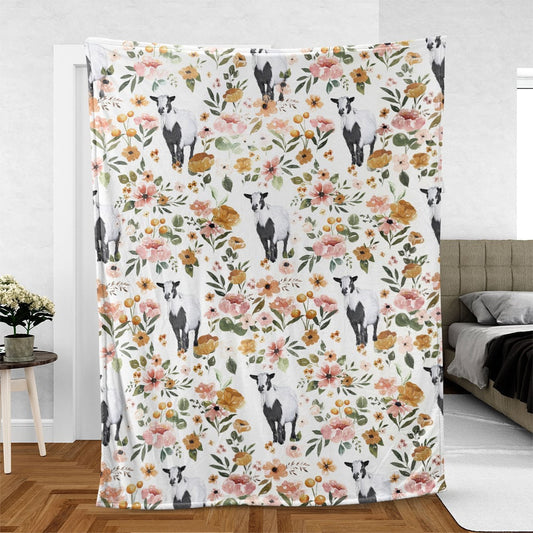 Tennessee Fainting Goat Floral Pattern Blanket, Farm Blanket, Farm Animal Blanket