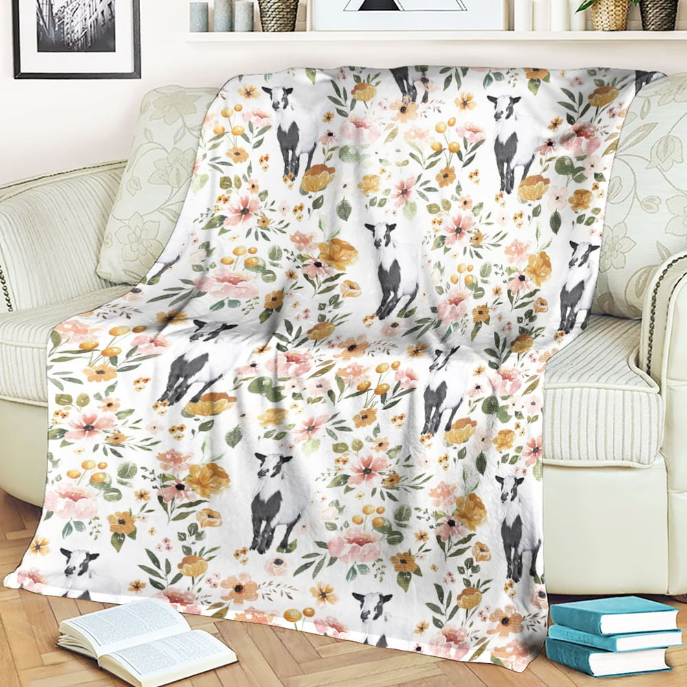 Tennessee Fainting Goat Floral Pattern Blanket, Farm Blanket, Farm Animal Blanket