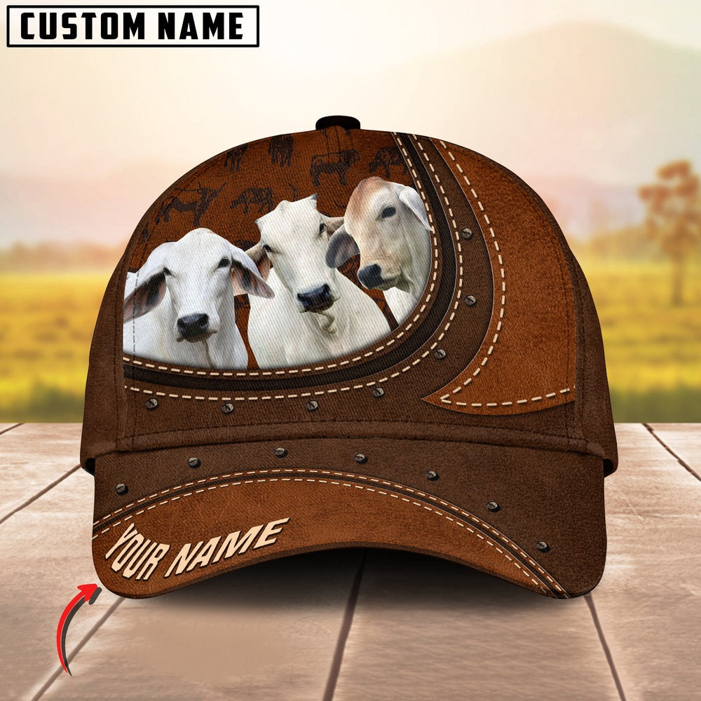 Texas Brahman Leather Pattern Art Customized Name Cap, Farmer Cap, Cap For Farmers, Best Farm Hat, Farm Use Hat