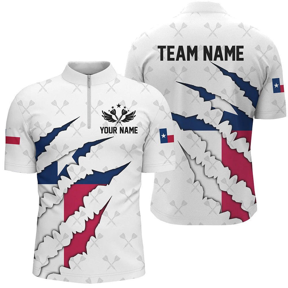 Texas Flag Darts Pattern Custom Jersey Shirts For Men, White Patriotic Darts Jersey, Darts Team Jersey Shirt