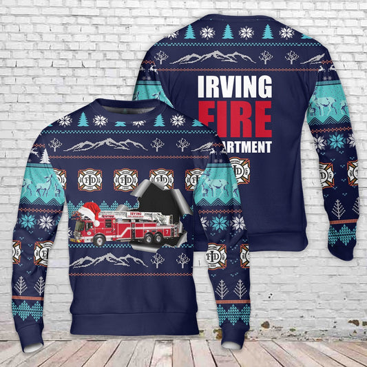 Texas Irving Fire Department Christmas Sweater, Christmas Ugly Sweater, Sweater Xmas, Ugly Sweater