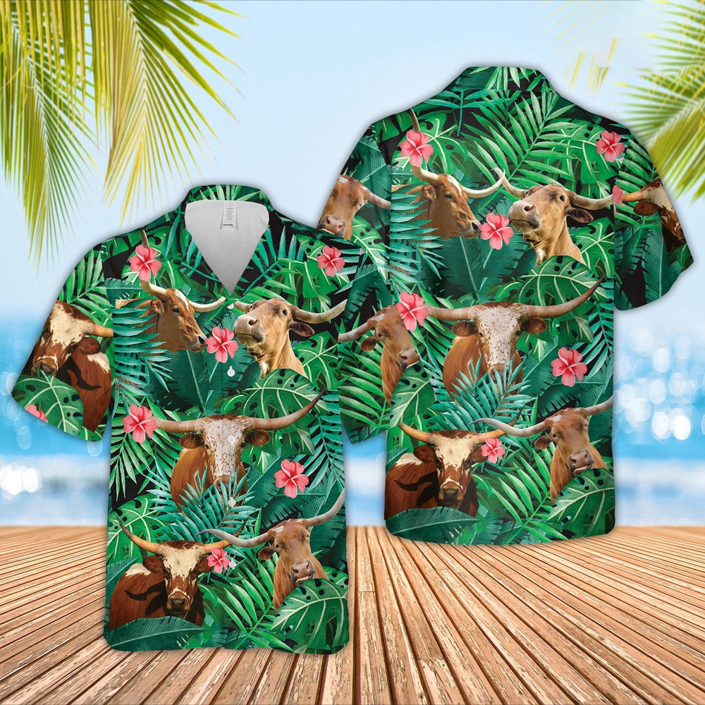 Texas Longhorn 3D Hawaiian Shirt, Farm Hawaiian Shirt, Farmer Hawaii