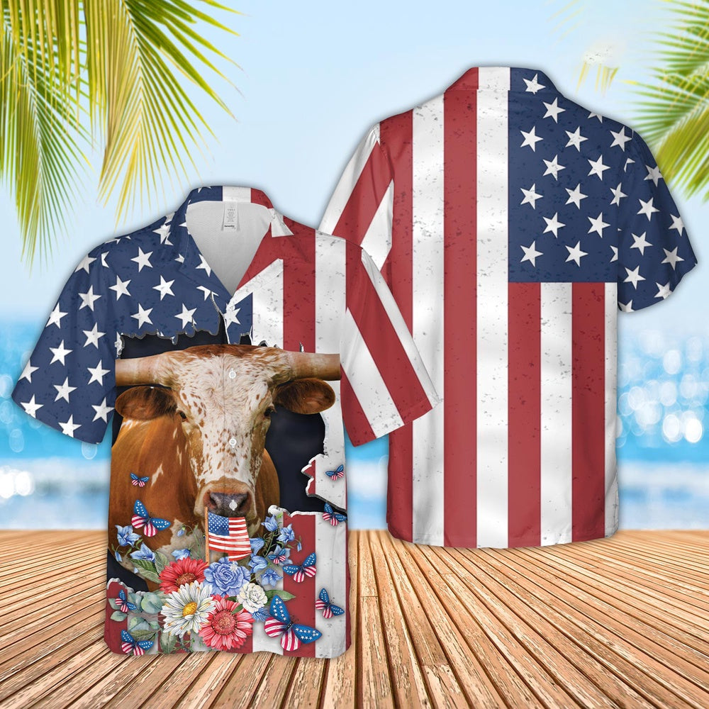 Texas Longhorn 4th of July Hawaiian Shirt, Farm Hawaiian Shirt, Farmer Hawaii