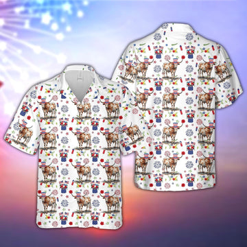 Texas Longhorn American Flag And Firework Pattern Hawaiian Shirt, Farm Hawaiian Shirt, Farmer Hawaii