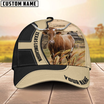 Texas Longhorn Black Khaki Pattern Customized Name Cap, Farmer Cap, Cap For Farmers, Best Farm Hat, Farm Use Hat