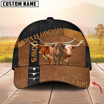 Texas Longhorn Black Traffic Line Leather Pattern Customized 3D Cap, Farmer Cap, Cap For Farmers, Best Farm Hat, Farm Use Hat