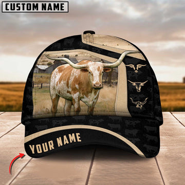 Texas Longhorn Black Yellow Pattern Customized Name Cap, Farmer Cap, Cap For Farmers, Best Farm Hat, Farm Use Hat