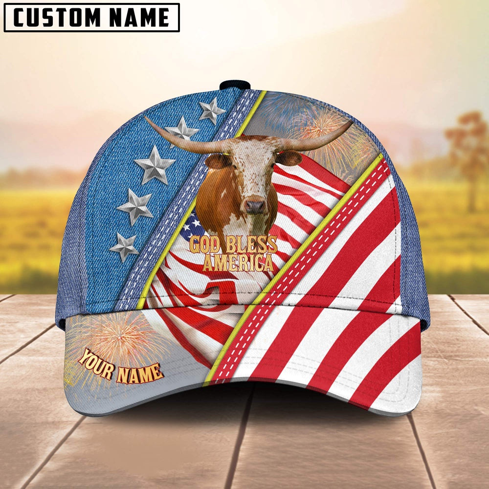 Texas Longhorn Blue Denim Pattern Customized Name Cap, Farmer Cap, Cap For Farmers, Best Farm Hat, Farm Use Hat
