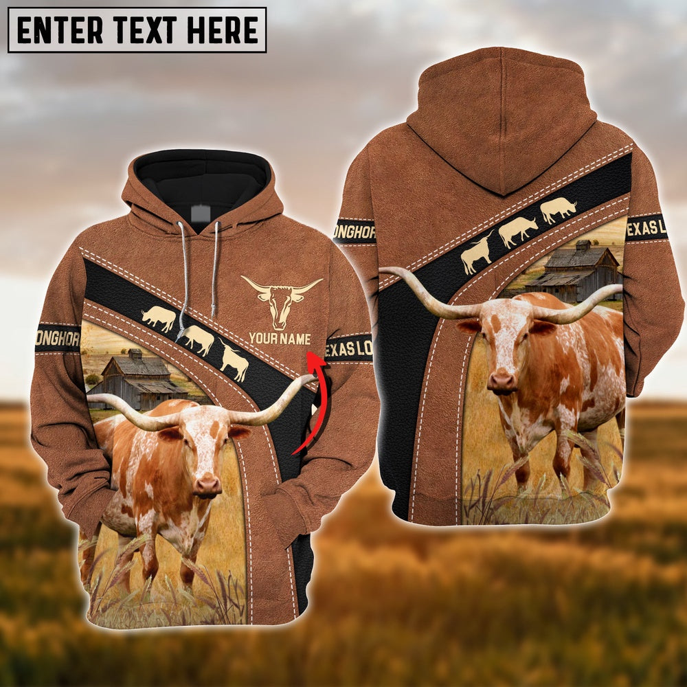 Texas Longhorn Brown Pattern Custom Name Shirts, Farmer Hoodie, Custom Farm Shirts, Farmer T Shirt