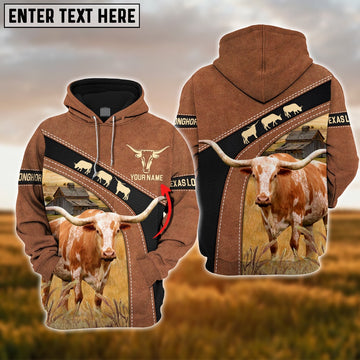 Texas Longhorn Brown Pattern Custom Name Shirts, Farmer Hoodie, Custom Farm Shirts, Farmer T Shirt