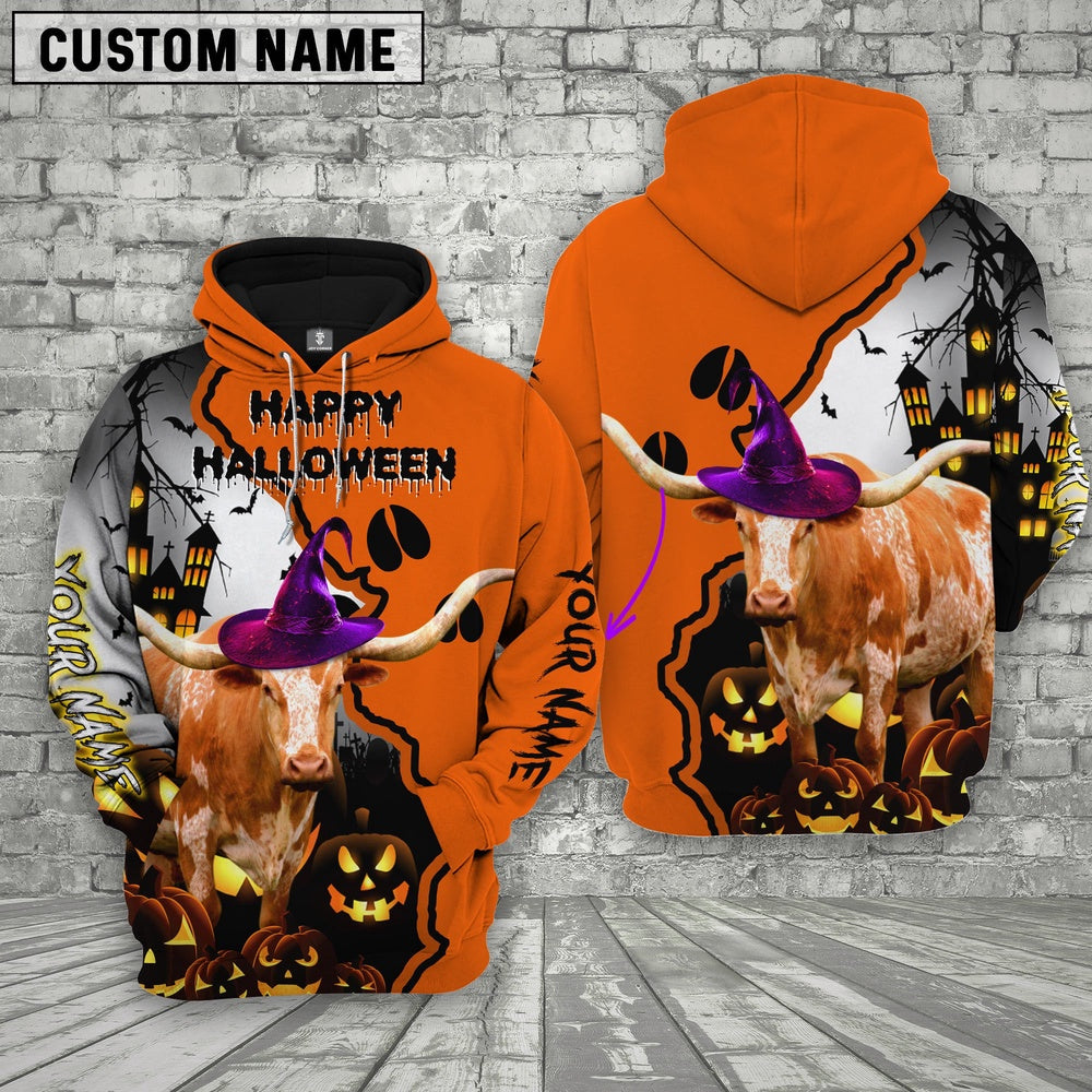 Texas Longhorn Castle Footprint Halloween Pattern 3D Hoodie, Farmer Hoodie, Custom Farm Shirts, Farmer T Shirt