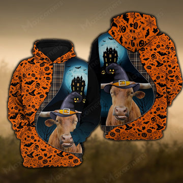 Texas Longhorn Castle Halloween Pattern 3D Hoodie, Farmer Hoodie, Farm Themed Shirts, Farm Tee Shirts