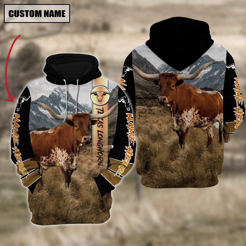 Texas Longhorn Cattle 3D Customized Hoodie, Farmer Hoodie, Custom Farm Shirts, Farmer T Shirt