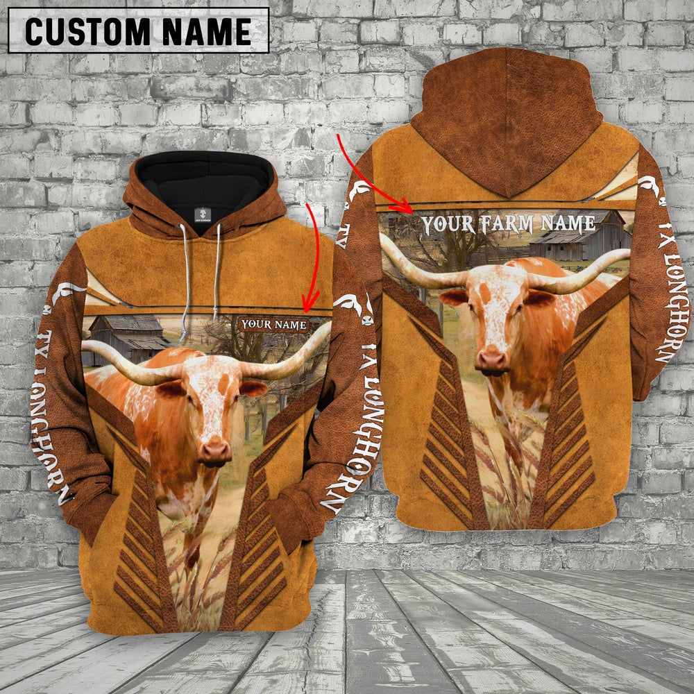 Texas Longhorn Cattle Custom Name Printed 3D Retro Hoodie, Farmer Hoodie, Custom Farm Shirts, Farmer T Shirt