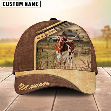 Texas Longhorn Cattle Customized Name Brown Farm Cap, Farmer Cap, Cap For Farmers, Best Farm Hat, Farm Use Hat