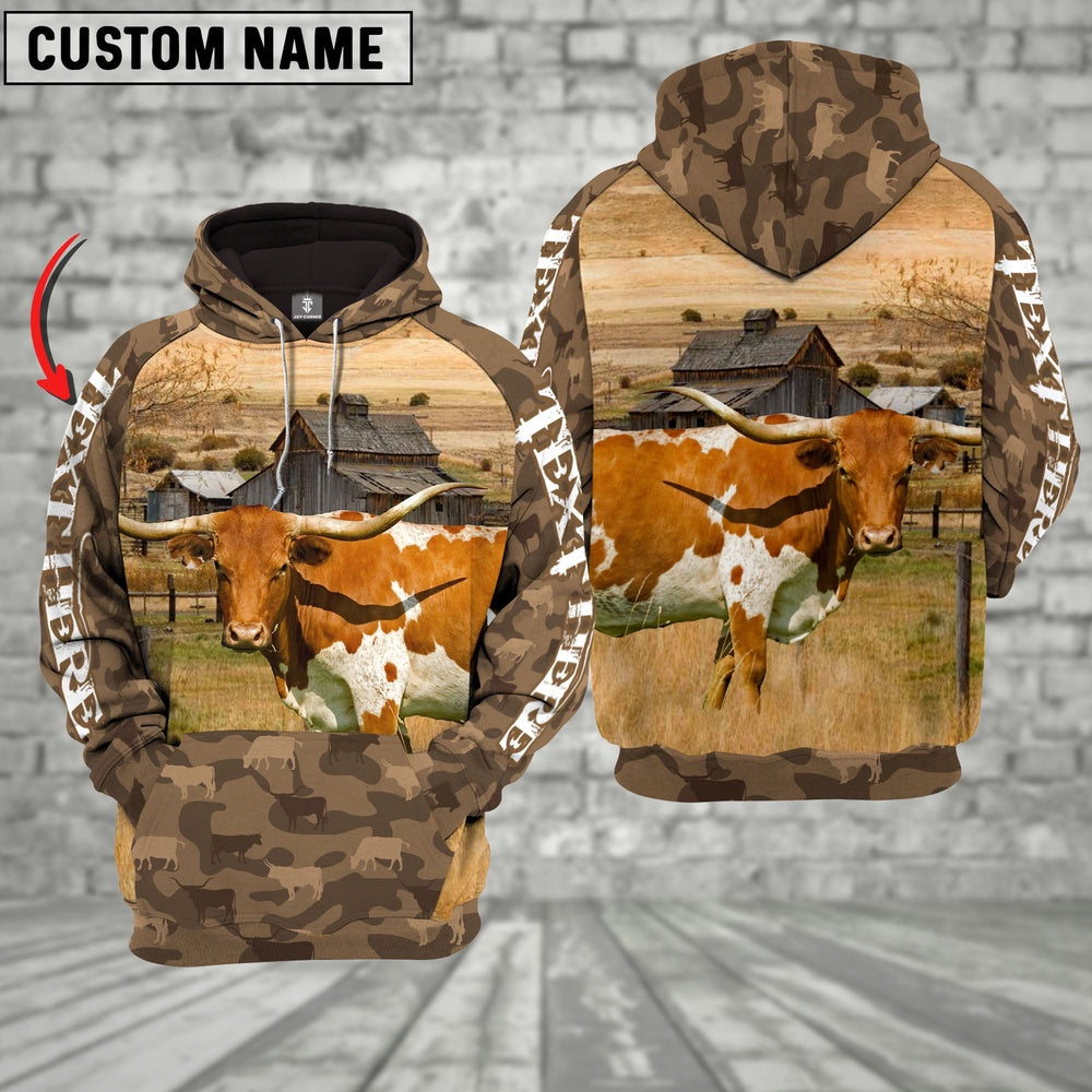 Texas Longhorn Cattle Farming Personalized 3D Hoodie, Farmer Hoodie, Custom Farm Shirts, Farmer T Shirt