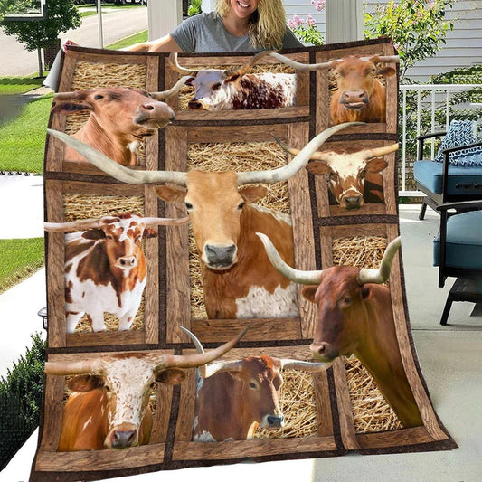 Texas Longhorn Cattle Personalized Name Blanket, Farm Blanket, Farm Animal Blanket