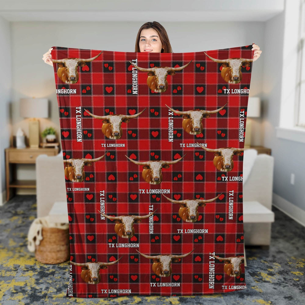 Texas Longhorn Cow Pattern Hoodie Blanket, Farm Blanket, Farm Animal Blanket