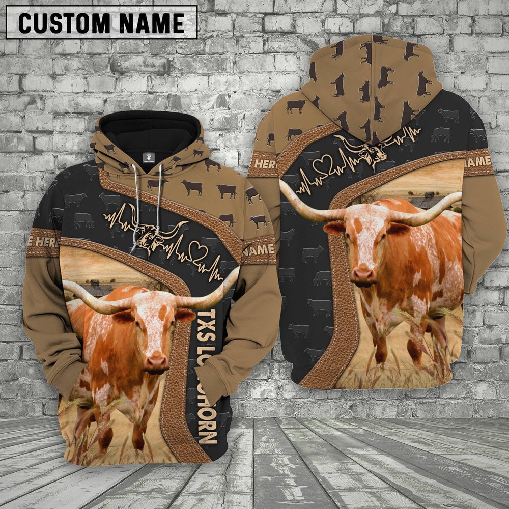 Texas Longhorn Custom Name Heart Beat Hoodie, Farmer Hoodie, Custom Farm Shirts, Farmer T Shirt