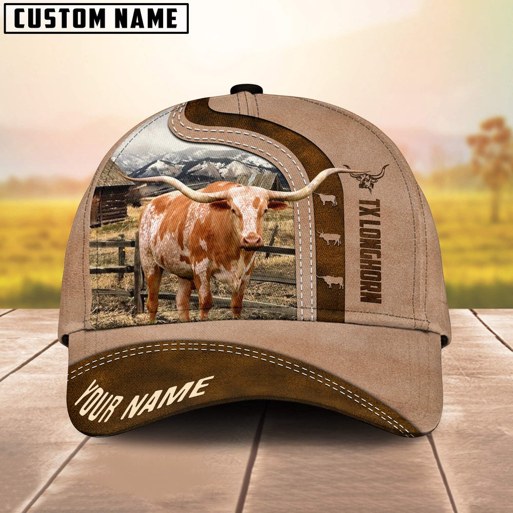 Texas Longhorn Custom Name Light Brown Cap, Farmer Cap, Cap For Farmers, Best Farm Hat, Farm Use Hat