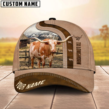 Texas Longhorn Custom Name Light Brown Cap, Farmer Cap, Cap For Farmers, Best Farm Hat, Farm Use Hat