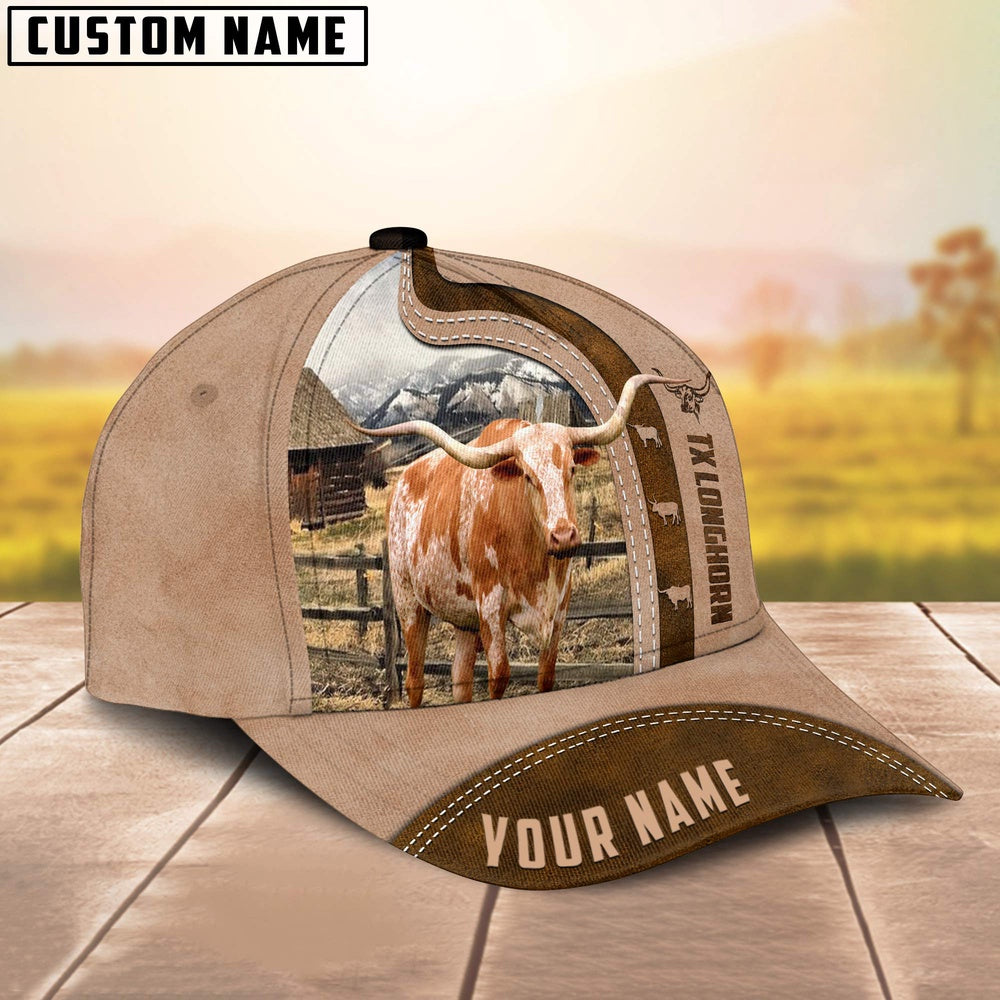 Texas Longhorn Custom Name Light Brown Cap, Farmer Cap, Cap For Farmers, Best Farm Hat, Farm Use Hat