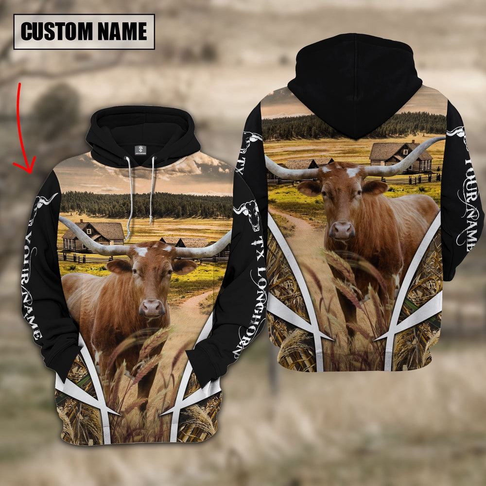 Texas Longhorn Custom Name Wheat Farm Hoodie, Farmer Hoodie, Custom Farm Shirts, Farmer T Shirt