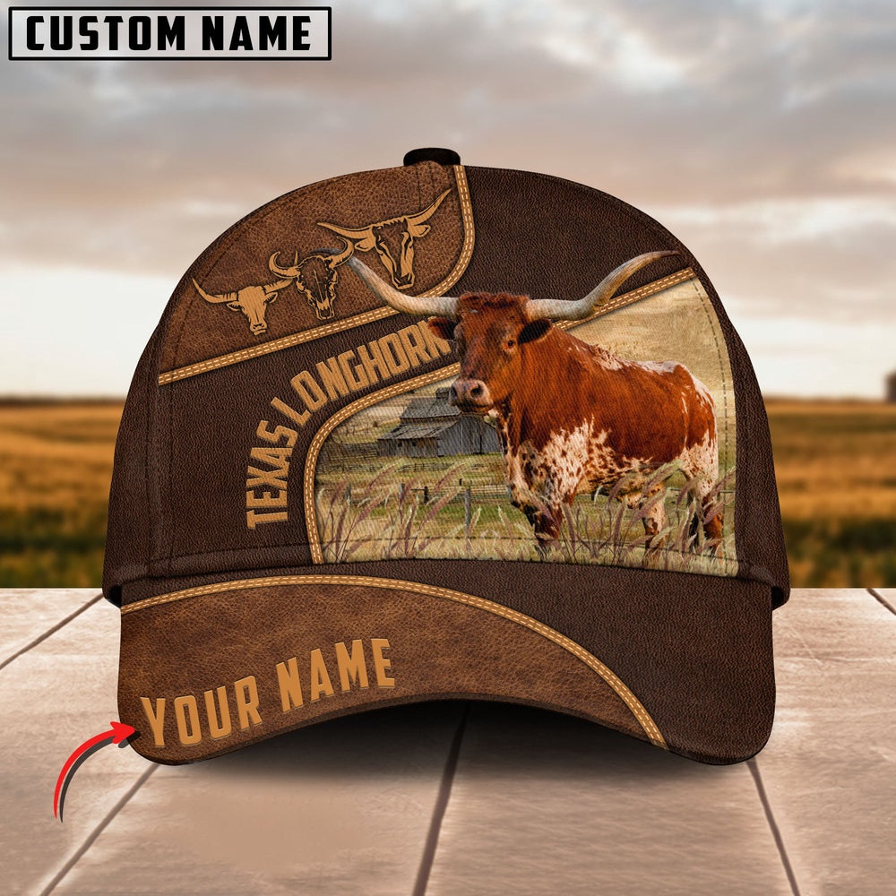 Texas Longhorn Customized Name Brown Cap, Farmer Cap, Cap For Farmers, Best Farm Hat, Farm Use Hat