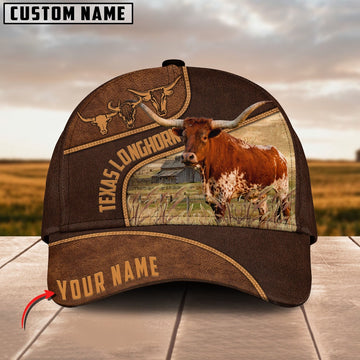 Texas Longhorn Customized Name Brown Cap, Farmer Cap, Cap For Farmers, Best Farm Hat, Farm Use Hat