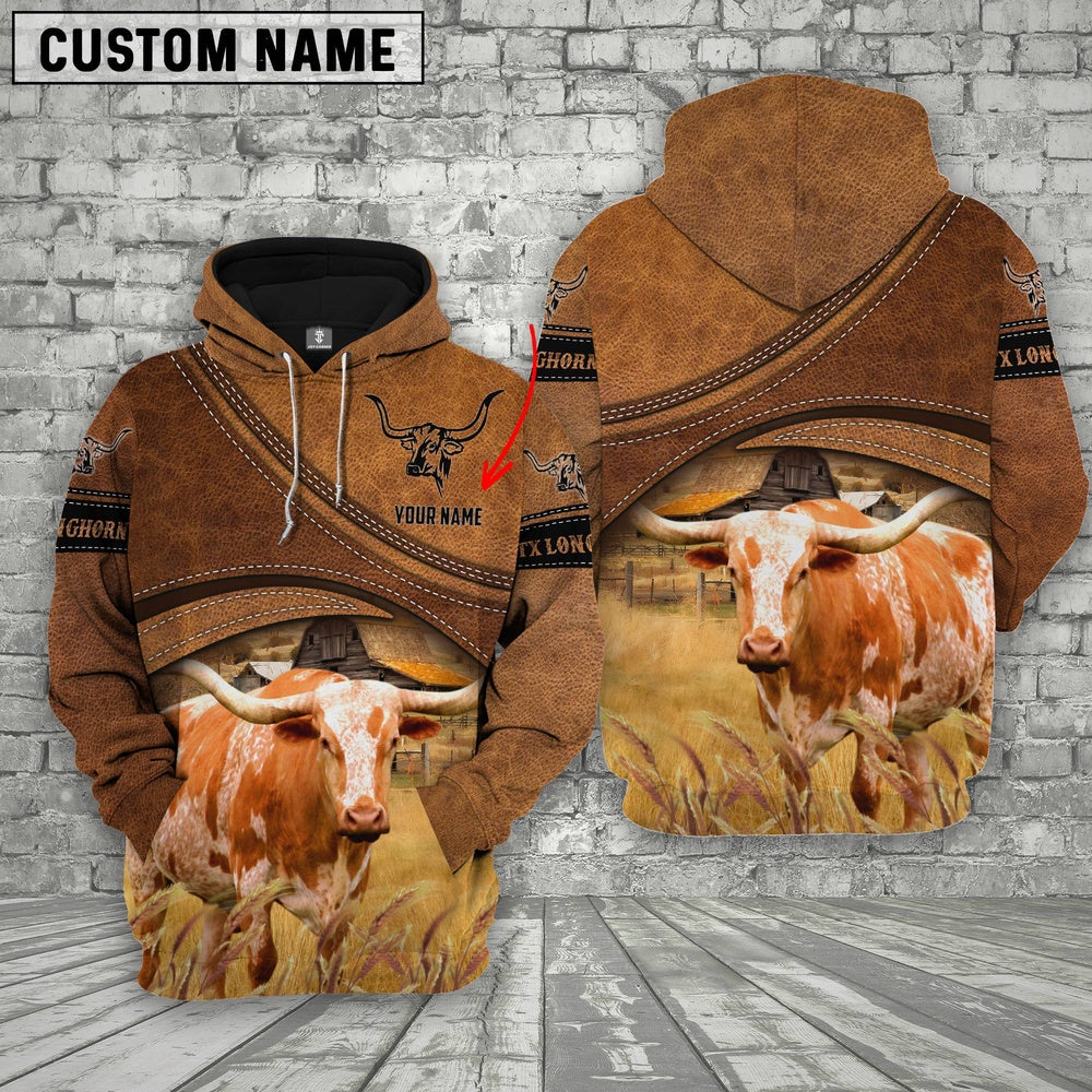 Texas Longhorn Customized Name Brown Race Hoodie, Farmer Hoodie, Custom Farm Shirts, Farmer T Shirt