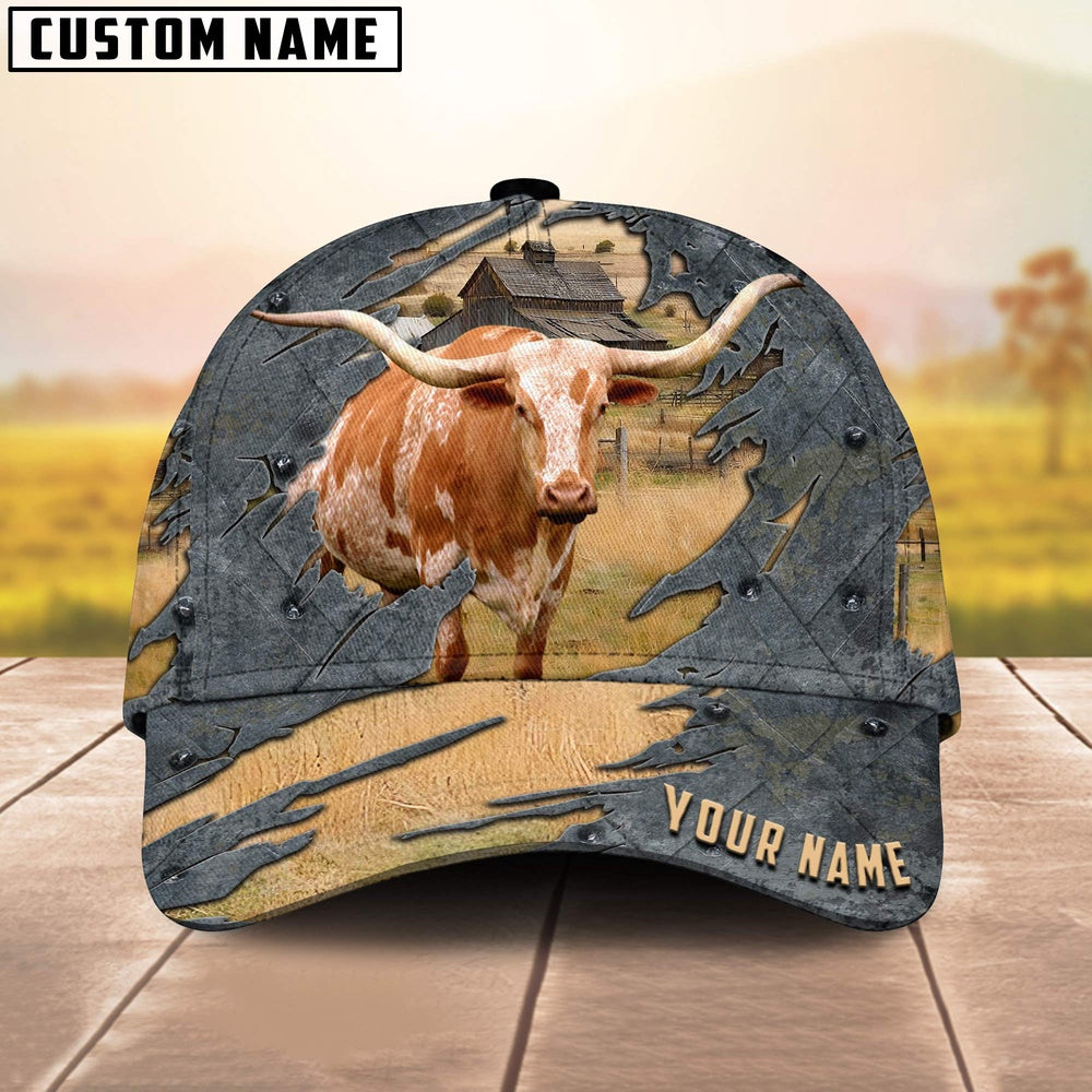 Texas Longhorn Customized Name Cap, Farmer Cap, Cap For Farmers, Best Farm Hat, Farm Use Hat