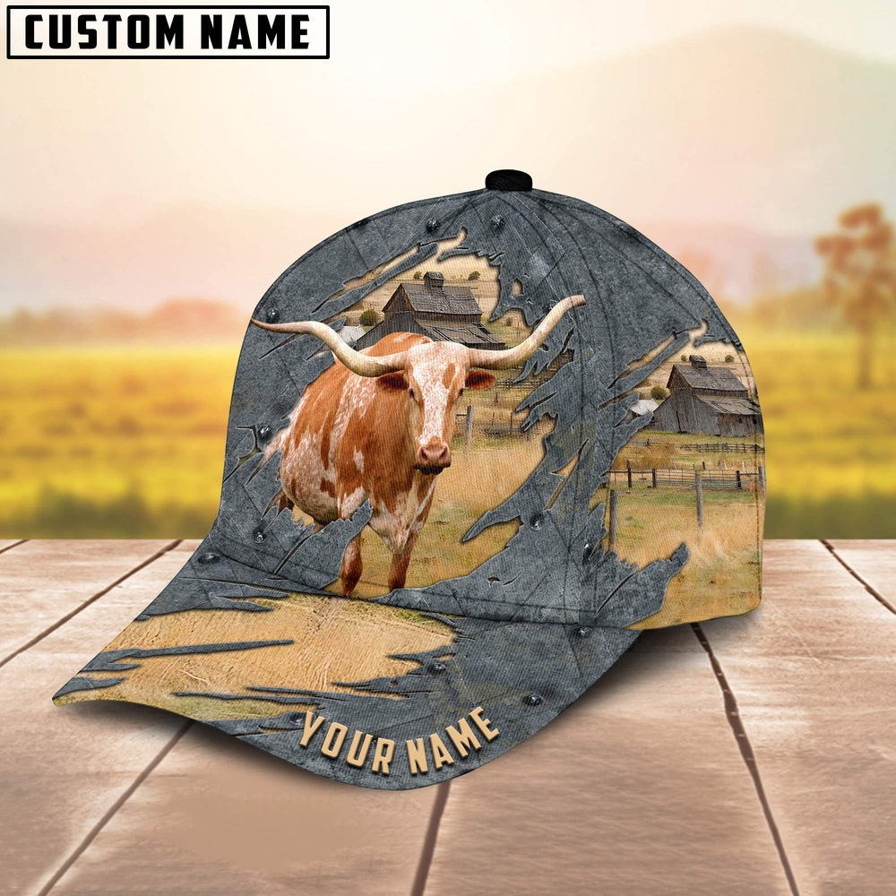 Texas Longhorn Customized Name Cap, Farmer Cap, Cap For Farmers, Best Farm Hat, Farm Use Hat