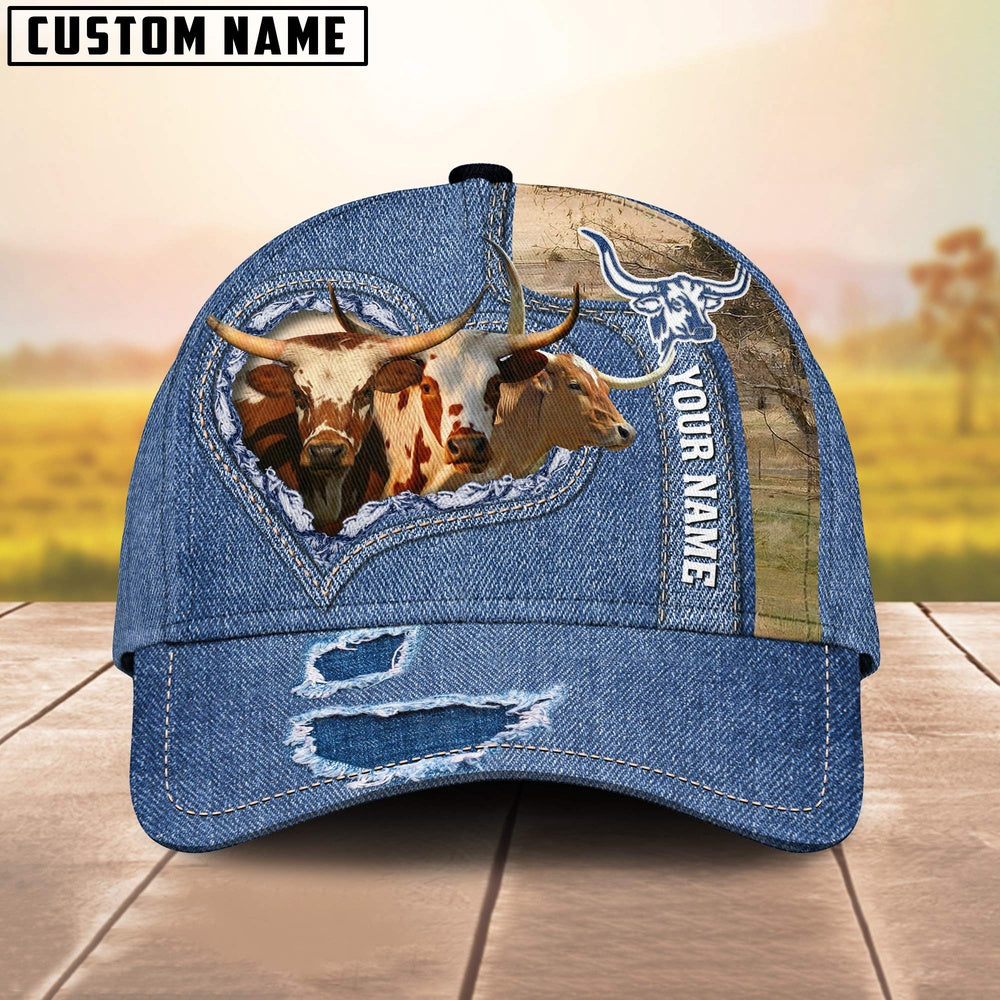 Texas Longhorn Customized Name Denim Cap, Farmer Cap, Cap For Farmers, Best Farm Hat, Farm Use Hat