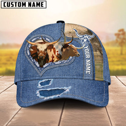 Texas Longhorn Customized Name Denim Cap, Farmer Cap, Cap For Farmers, Best Farm Hat, Farm Use Hat