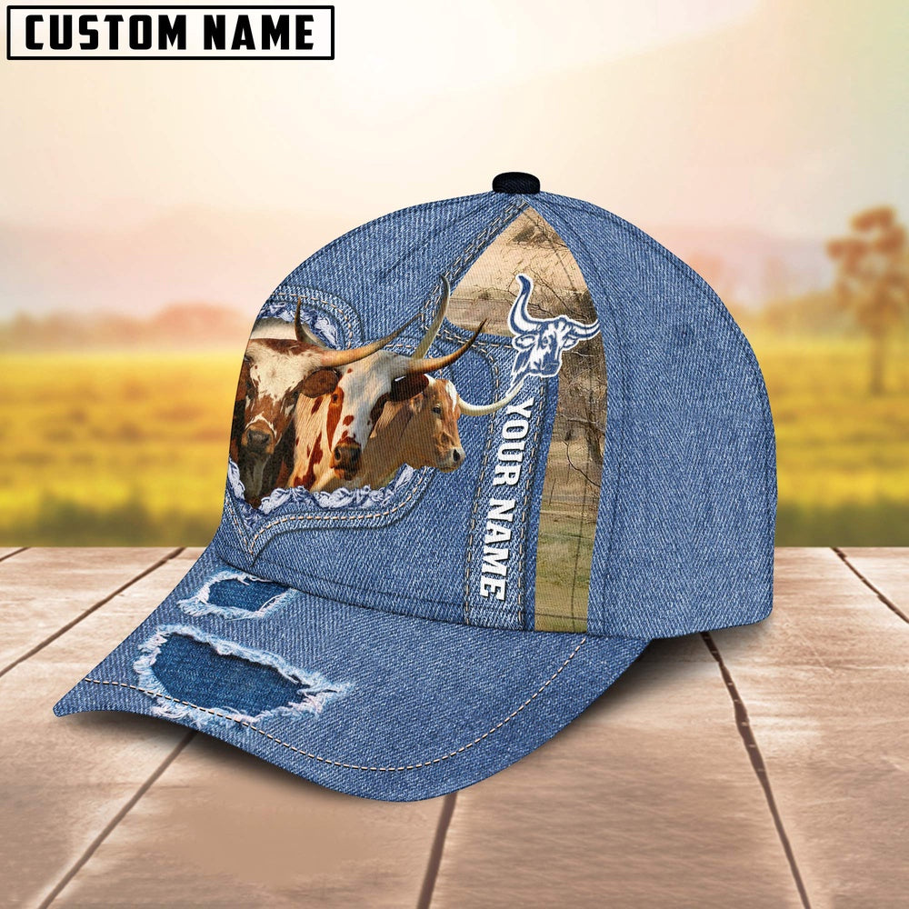 Texas Longhorn Customized Name Denim Cap, Farmer Cap, Cap For Farmers, Best Farm Hat, Farm Use Hat