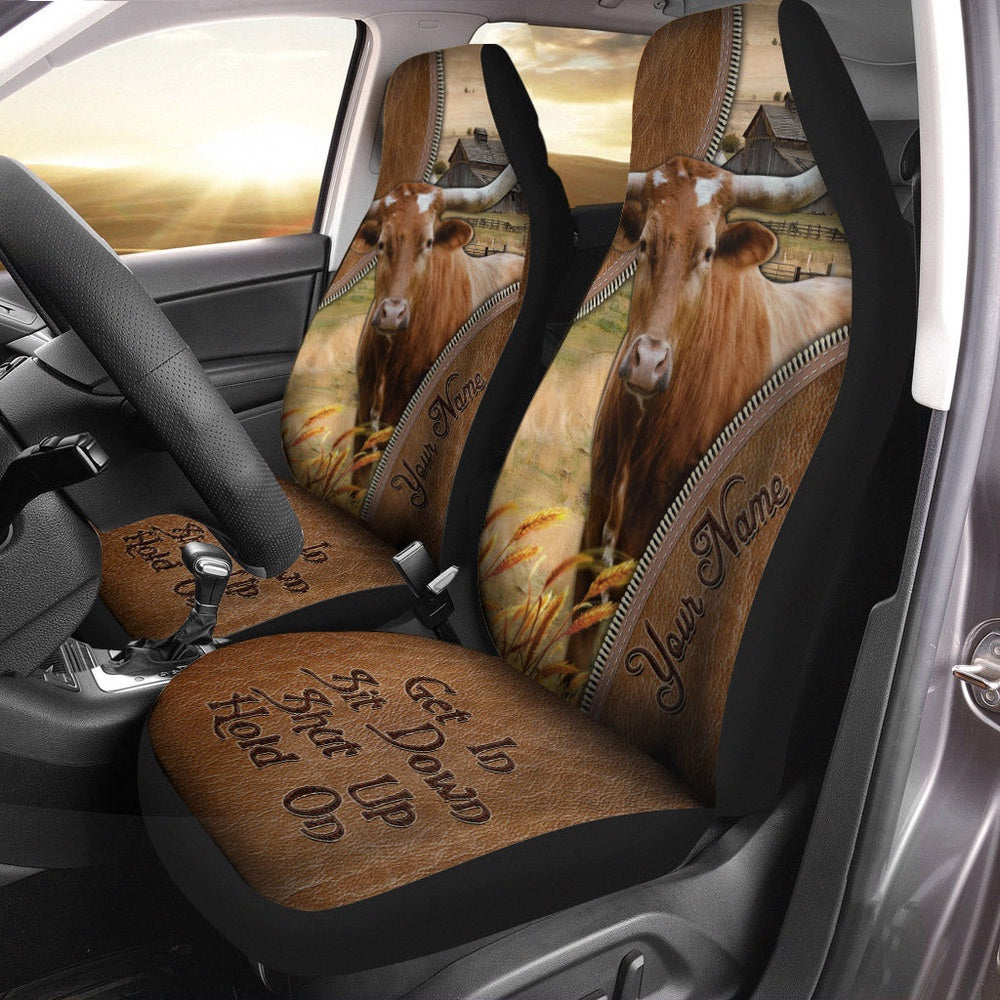 Texas Longhorn Customized Name Leather Pattern Car Seat Cover, Car Seat Cover, Farm Car Seat Cover, Pet Seat Covers