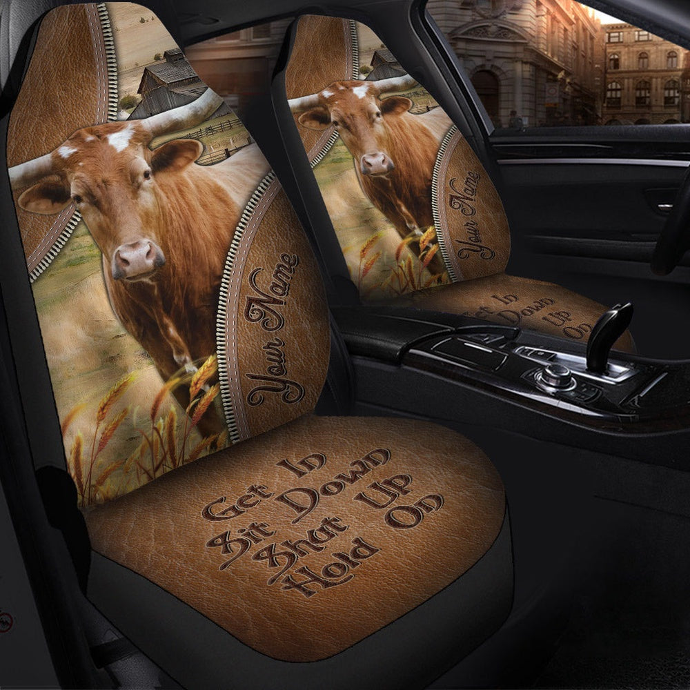 Texas Longhorn Customized Name Leather Pattern Car Seat Cover, Car Seat Cover, Farm Car Seat Cover, Pet Seat Covers