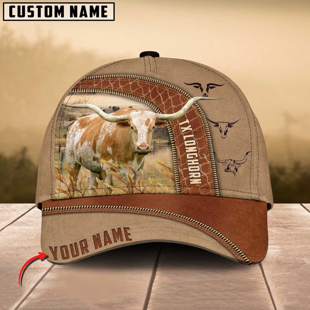 Texas Longhorn Customized Name Light Brown Cap, Farmer Cap, Cap For Farmers, Best Farm Hat, Farm Use Hat