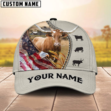 Texas Longhorn Eagle US Flag Leather Pattern Customized 3D Cap, Farmer Cap, Cap For Farmers, Best Farm Hat, Farm Use Hat