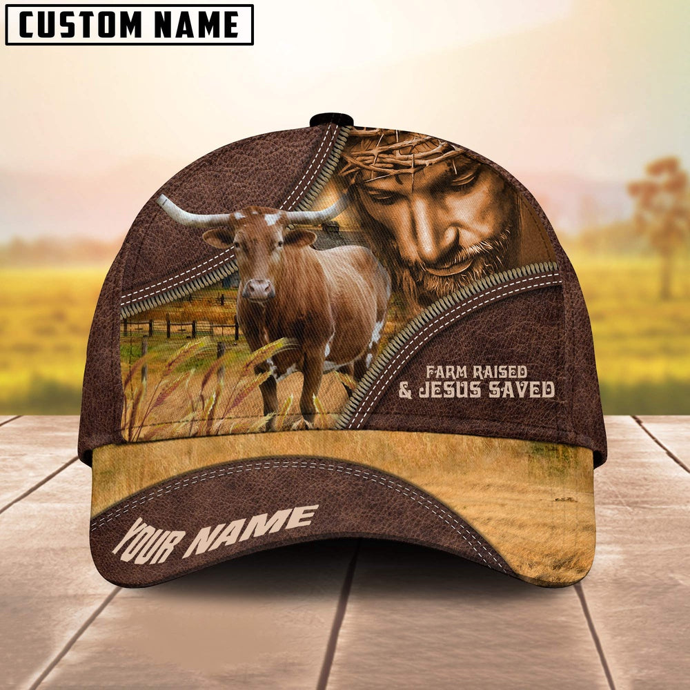 Texas Longhorn Farm & Jesus Customized Name Cap, Farmer Cap, Cap For Farmers, Best Farm Hat, Farm Use Hat