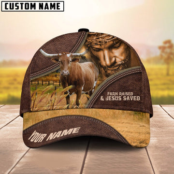 Texas Longhorn Farm & Jesus Customized Name Cap, Farmer Cap, Cap For Farmers, Best Farm Hat, Farm Use Hat