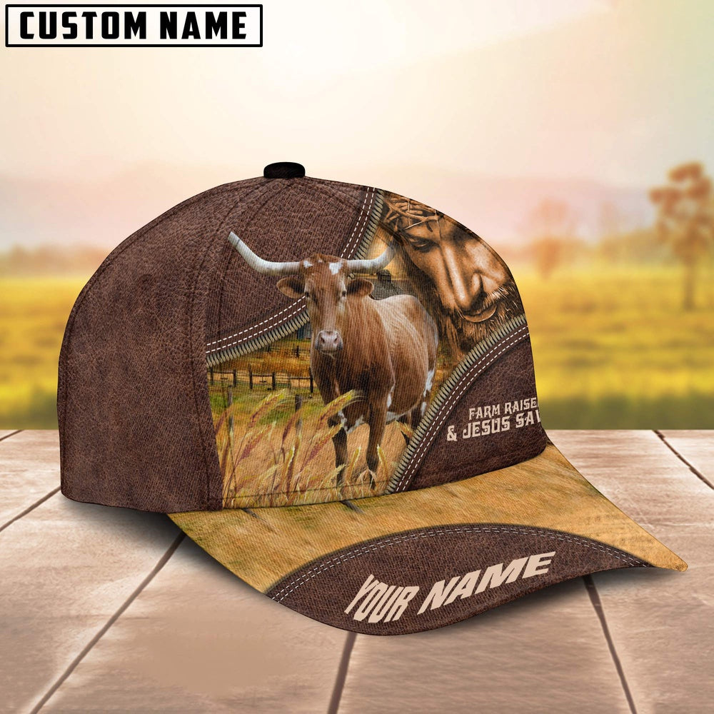 Texas Longhorn Farm & Jesus Customized Name Cap, Farmer Cap, Cap For Farmers, Best Farm Hat, Farm Use Hat