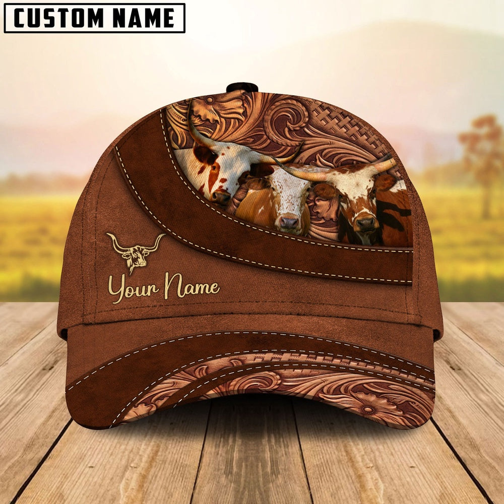 Texas Longhorn Farm Life Beauty Leather Pattern Customized 3D Cap, Farmer Cap, Cap For Farmers, Best Farm Hat, Farm Use Hat