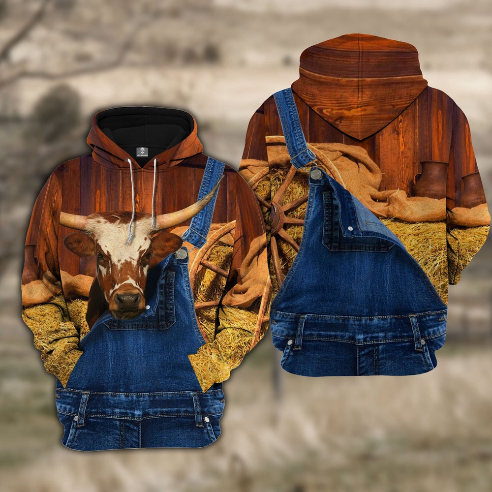 Texas Longhorn Farm Of Farmer Cattle Personalized All Over Printed Hoodie, Farmer Hoodie, Custom Farm Shirts, Farmer T Shirt