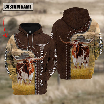 Texas Longhorn Farming Leather Pattern Personalized 3D Hoodie, Farmer Hoodie, Custom Farm Shirts, Farmer T Shirt