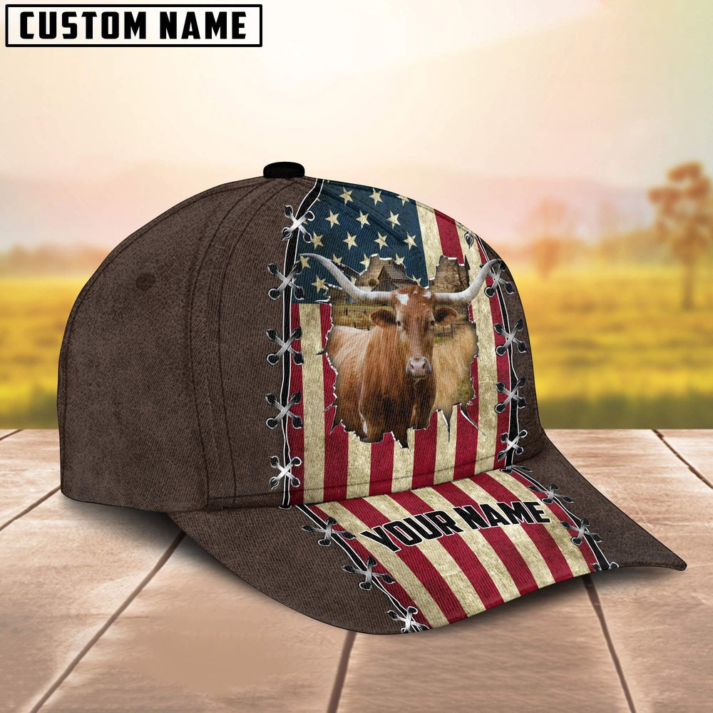Texas Longhorn Flag Customized Name Denim Cap, Farmer Cap, Cap For Farmers, Best Farm Hat, Farm Use Hat