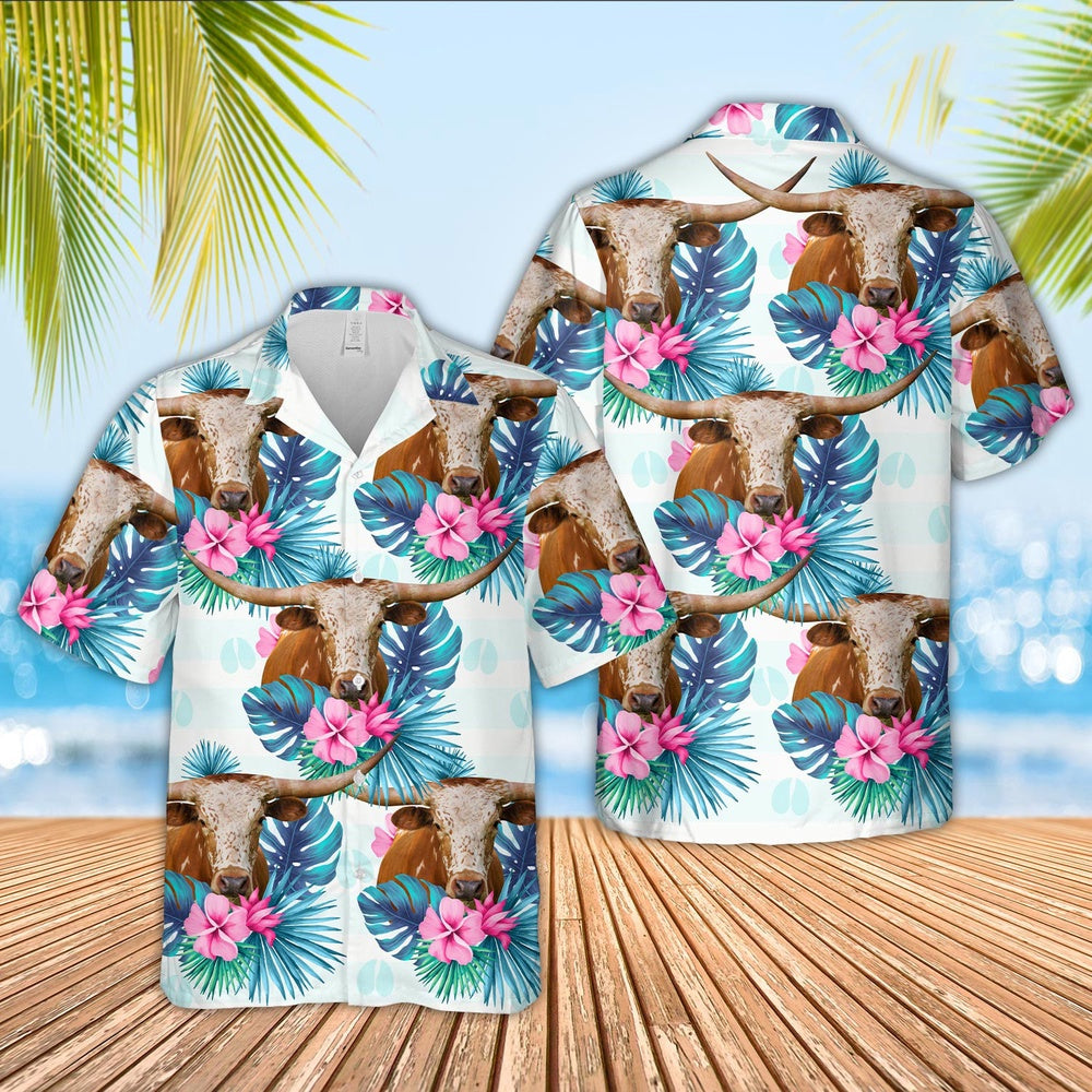 Texas Longhorn Foot Sign Pattern Hawaiian Shirt, Farm Hawaiian Shirt, Farmer Hawaii