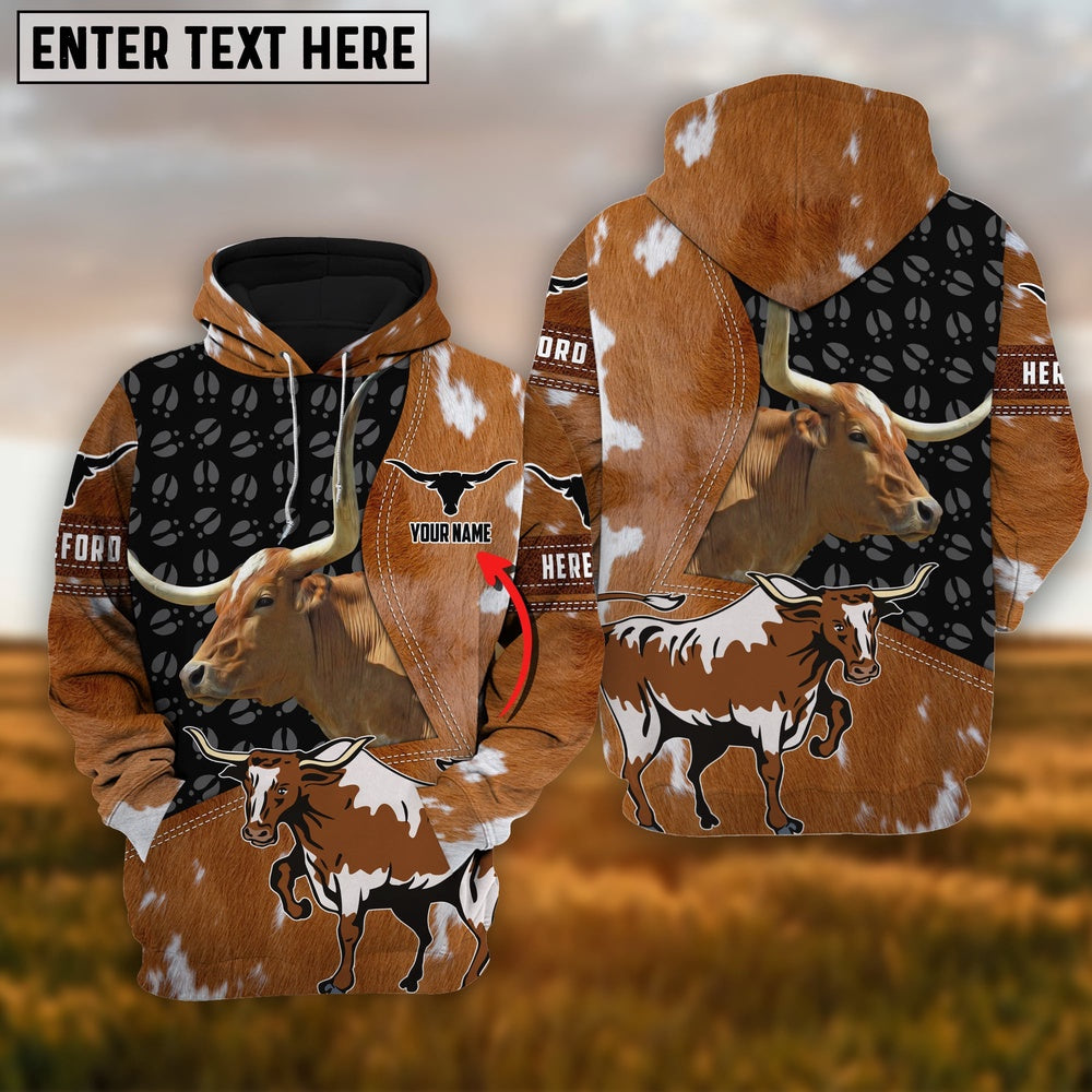 Texas Longhorn Fur on Farm Customized Name 3D Hoodie, Farmer Hoodie, Custom Farm Shirts, Farmer T Shirt