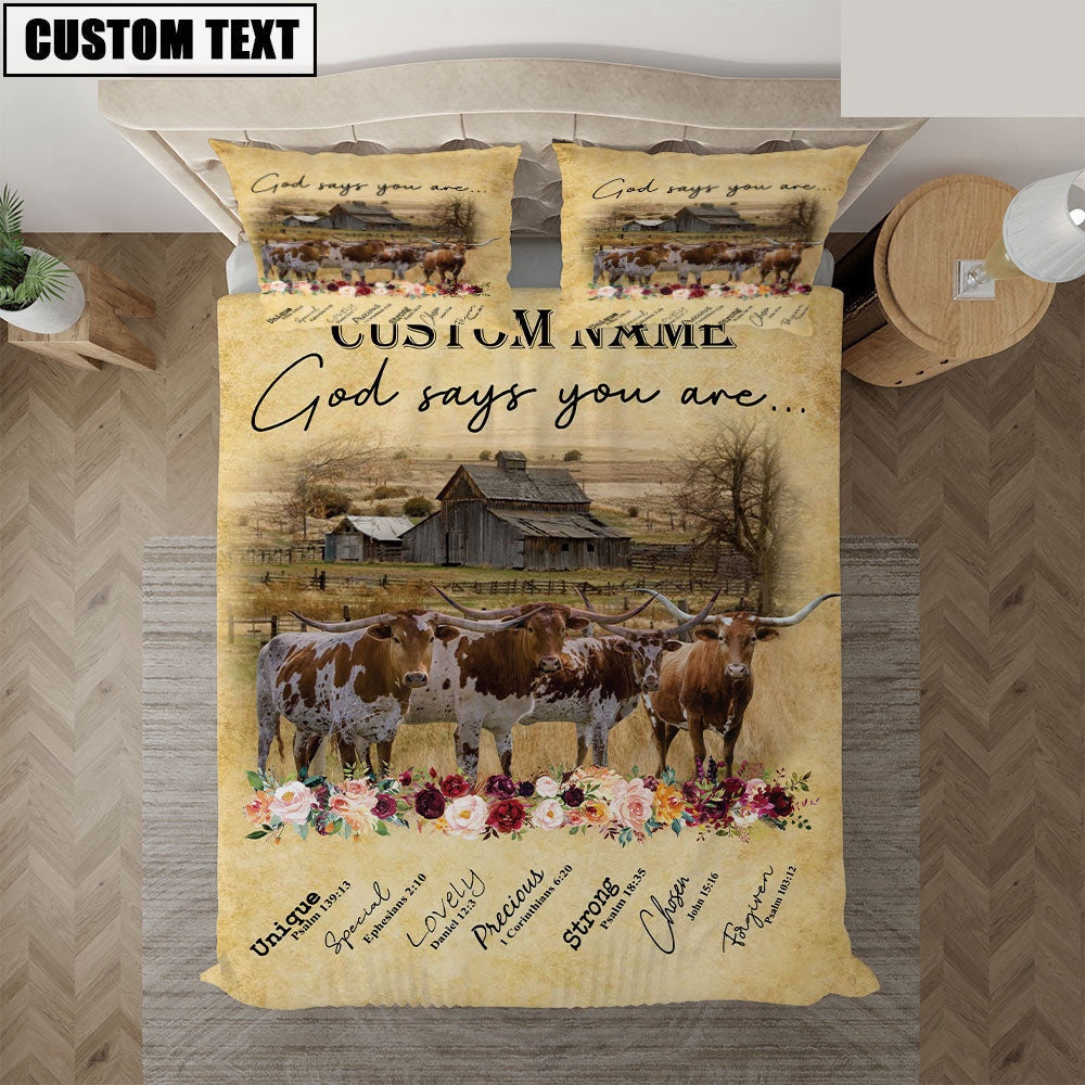 Texas Longhorn God Says You Are Custom Name Bedding Set, Farm Bedding Set, Farmhouse Bedding Set
